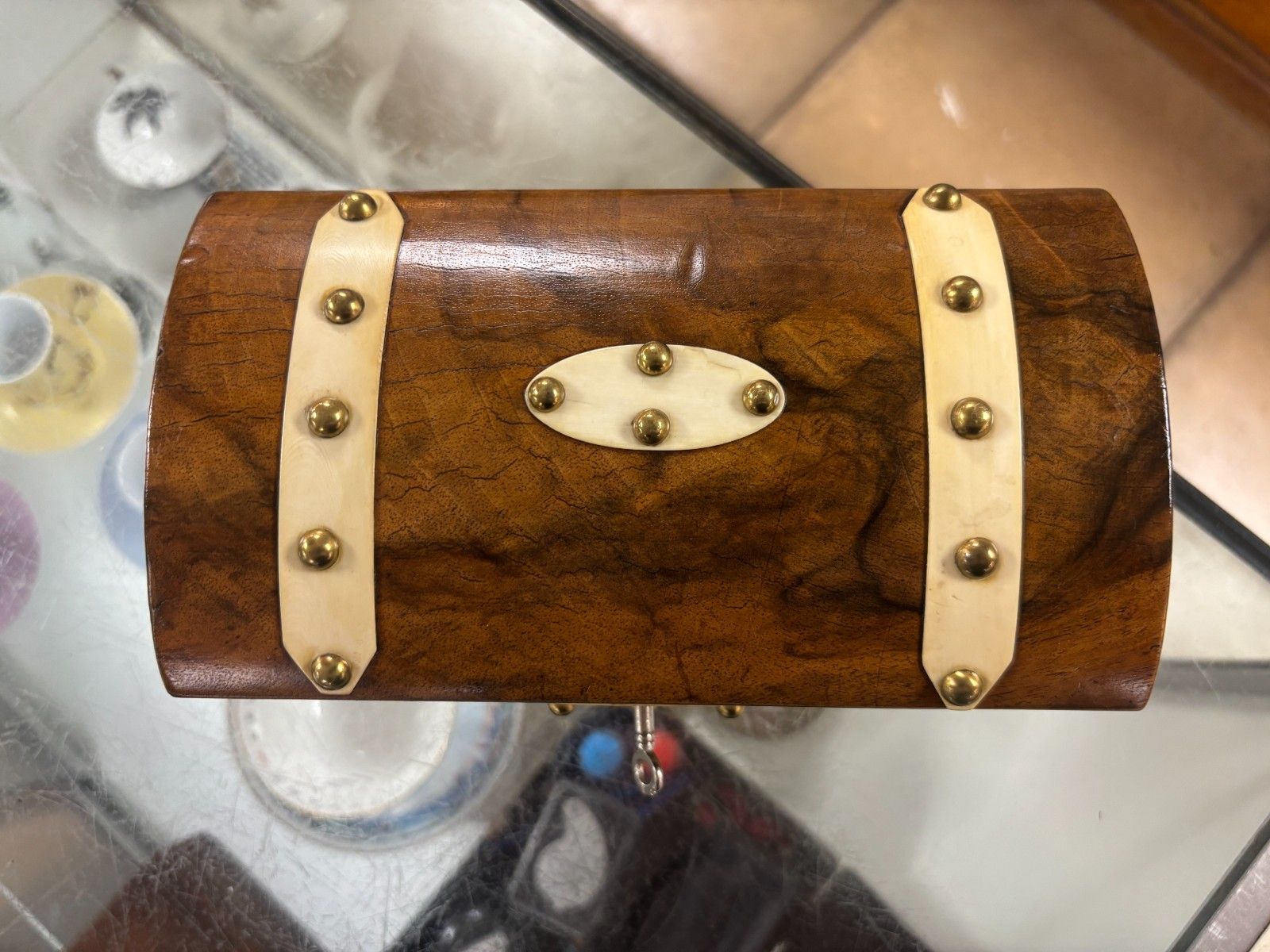 Antique 19th Century English Walnut Tea Caddy With Brass Detailing photo for sale