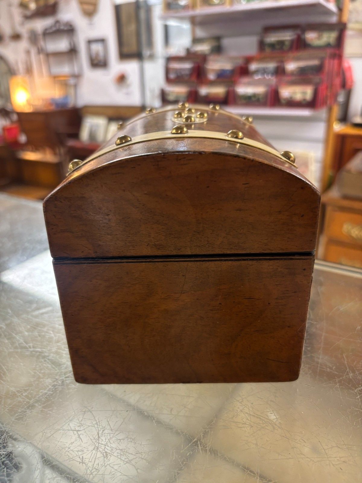 Antique 19th Century English Walnut Tea Caddy With Brass Detailing photo Home Decor