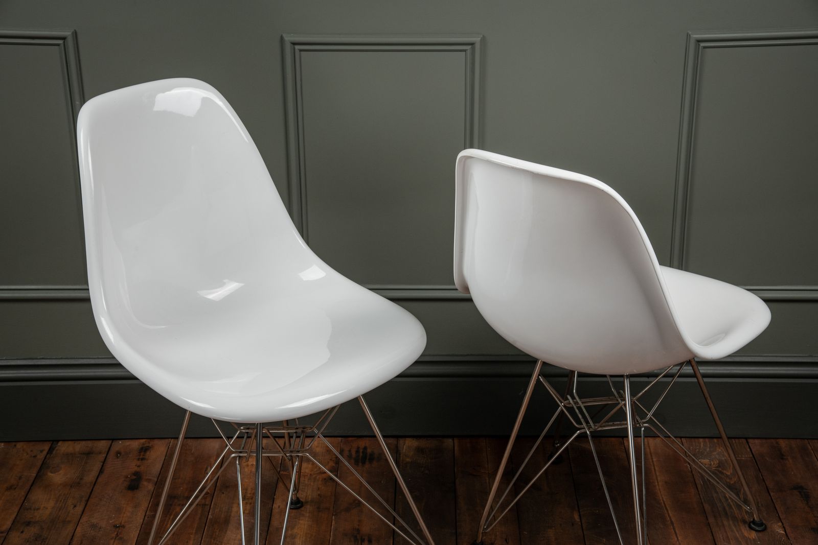 A Pair Of Mid Century Fibreglass Chairs photo for sale