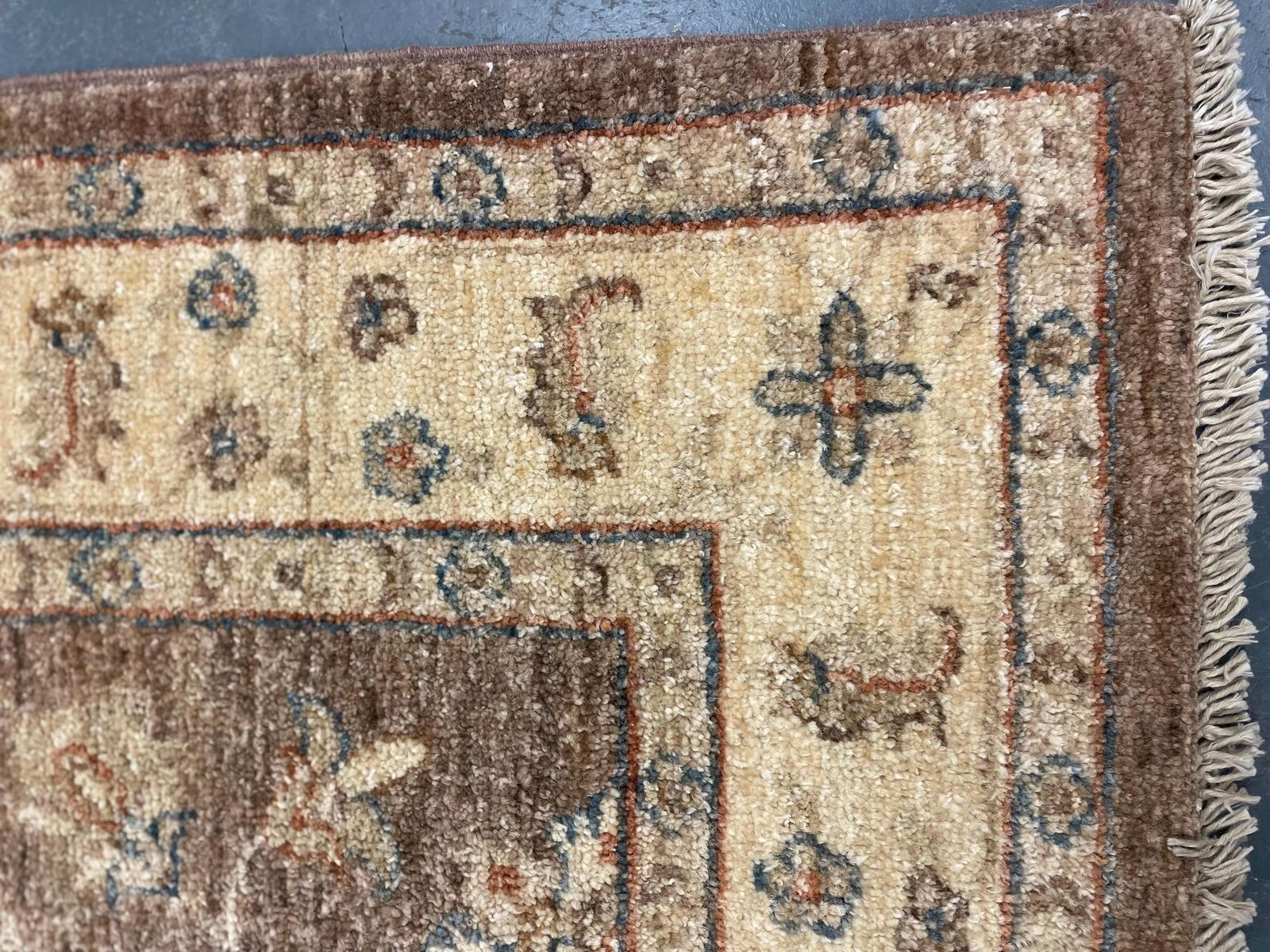Brown Gold Wool Rug, Handmade Floral Ziegler Carpet, Bedroom Decor 148x96cm photo for sale