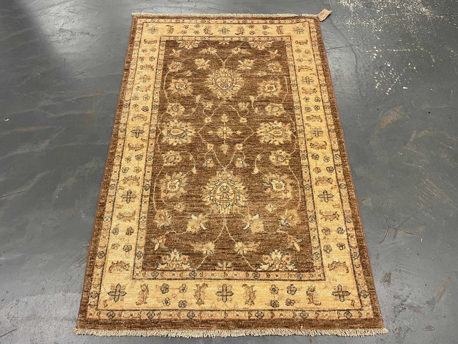 Brown Gold Wool Rug, Handmade Floral Ziegler Carpet, Bedroom Decor 148x96cm photo buy