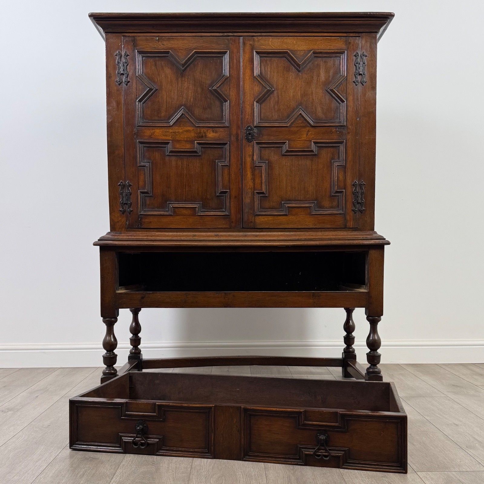 Furniture Antique 19th Century Jacobean Style Cupboard In Oak photo