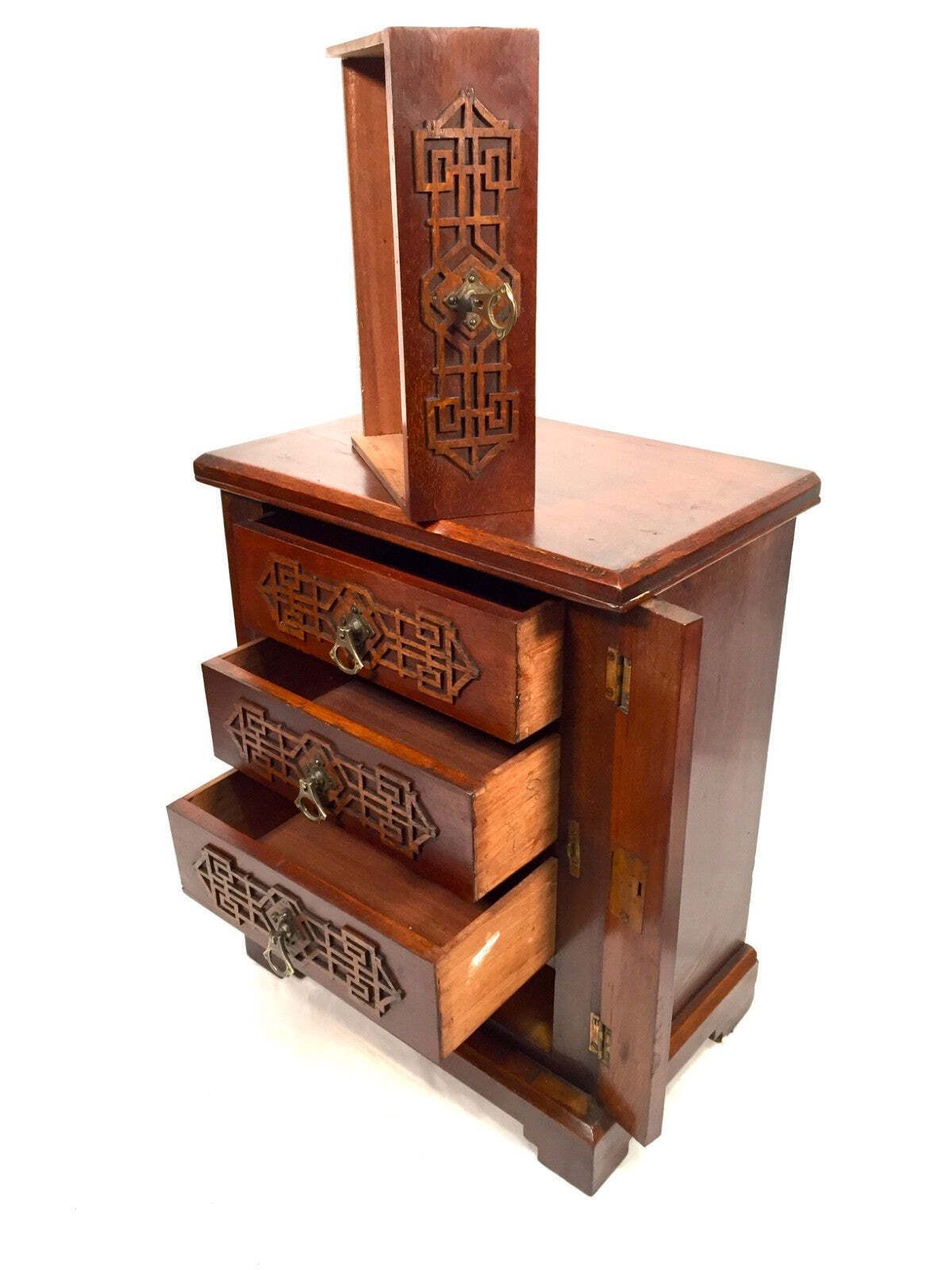 Antique Edwardian Wooden Tabletop Desk Filing Chest Of Drawers Cabinet Box C1910 photo vinterior