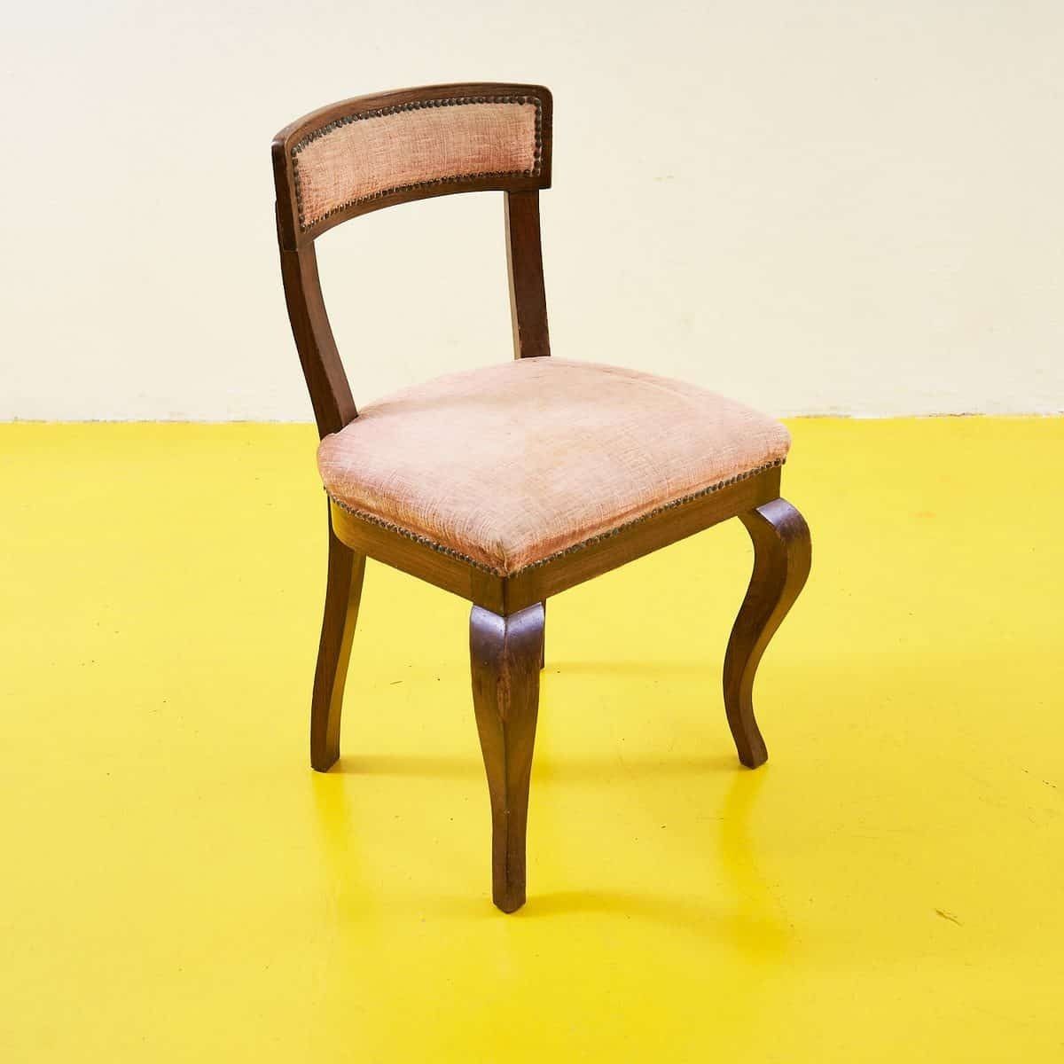 Vintage Wooden Chair Covered In Pink Fabric