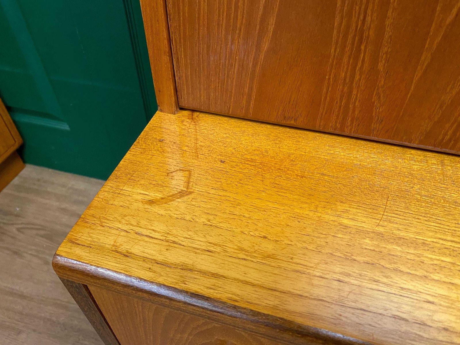 Restored Mid Century 1960s Teak G Plan Glazed Single Wall Unit With Drop Down Cocktail Cabinet photo vinterior