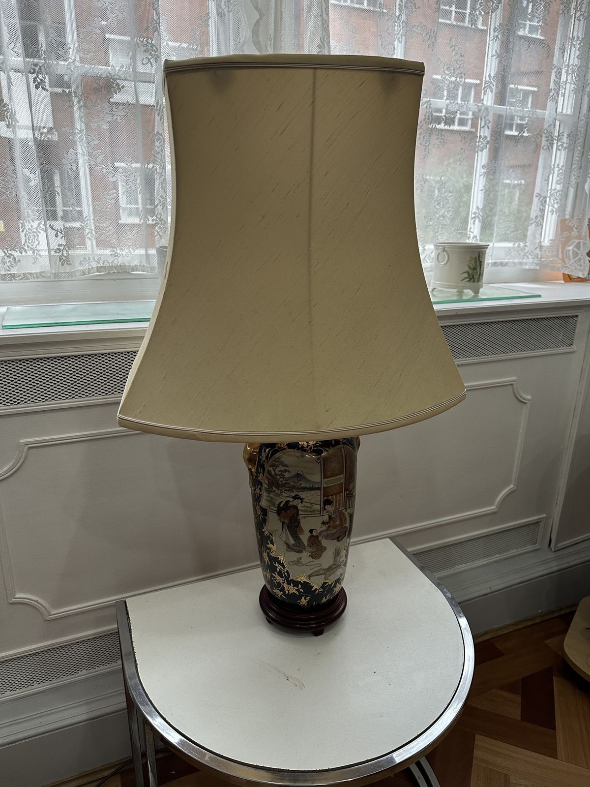 Oriental Ceramic Lamp  Wood Base Chinese Decorative Lighting Home Accent Bedside Table Lamp photo Lighting