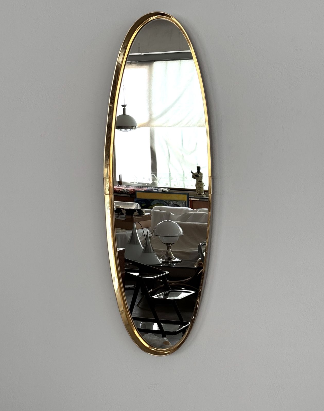 Large Wall Mirror In Brass By Vereinigte Werkstätten München, 1970s photo for sale