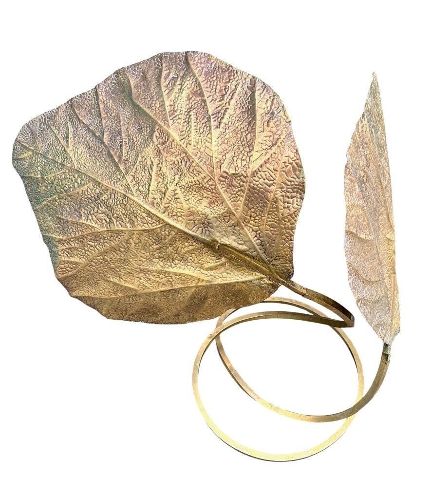 A Large Italian 1970s Double Brass "Rhubarb Leaf" Table Lamp By Tommaso Barbi