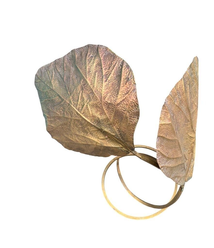 photo buy A Large Italian 1970s Double Brass "Rhubarb Leaf" Table Lamp By Tommaso Barbi