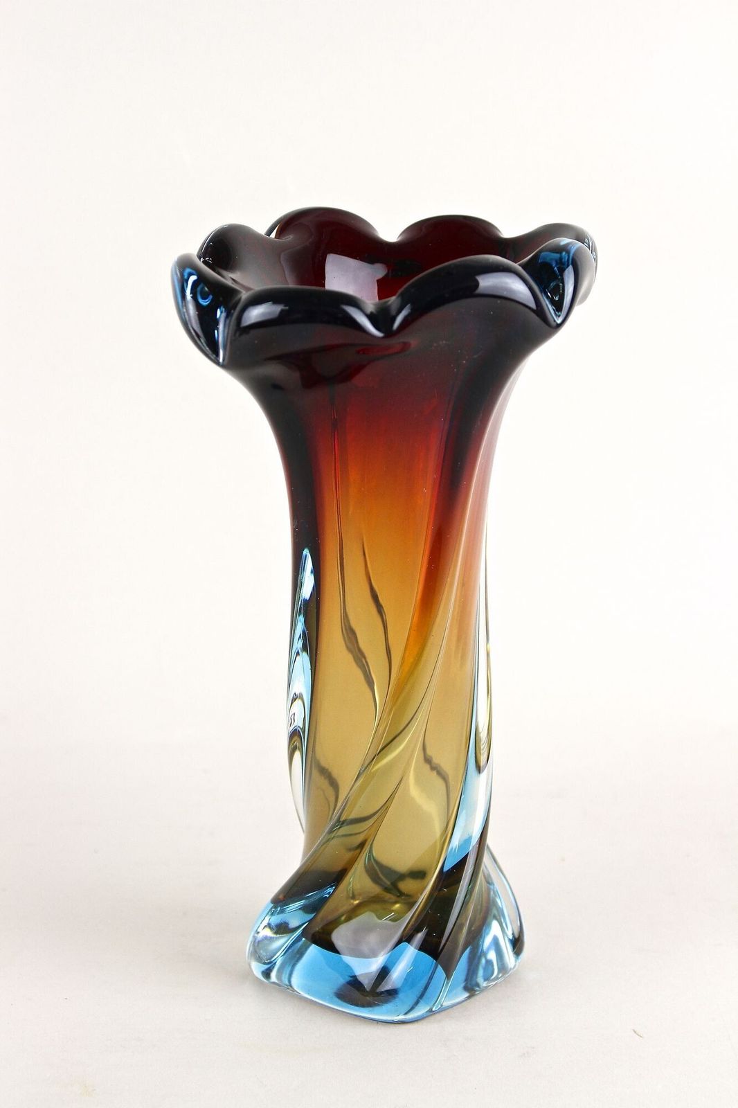 20th Century Murano Glass Vase   Amber/ Dark Red/ Blue, Mid Century, It Ca. 1960 photo furniture