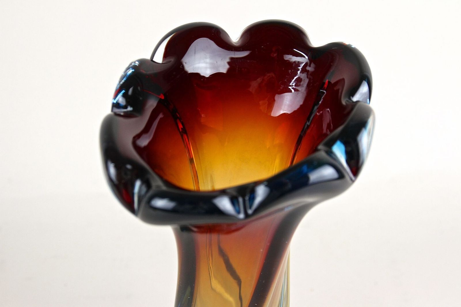 20th Century Murano Glass Vase   Amber/ Dark Red/ Blue, Mid Century, It Ca. 1960 photo for sale