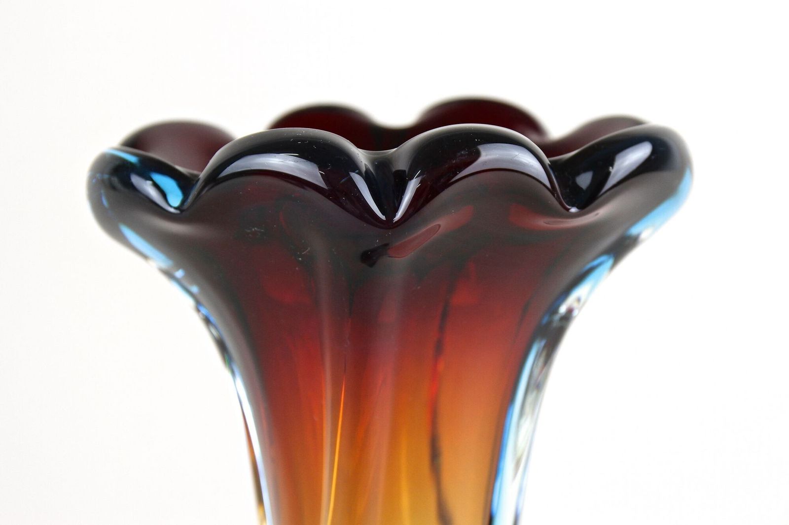 20th Century Murano Glass Vase   Amber/ Dark Red/ Blue, Mid Century, It Ca. 1960 photo 610.0