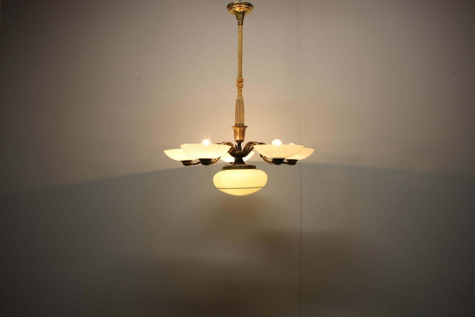 photo furniture Art Nouveau Brass And Glass Chandelier, 1910s