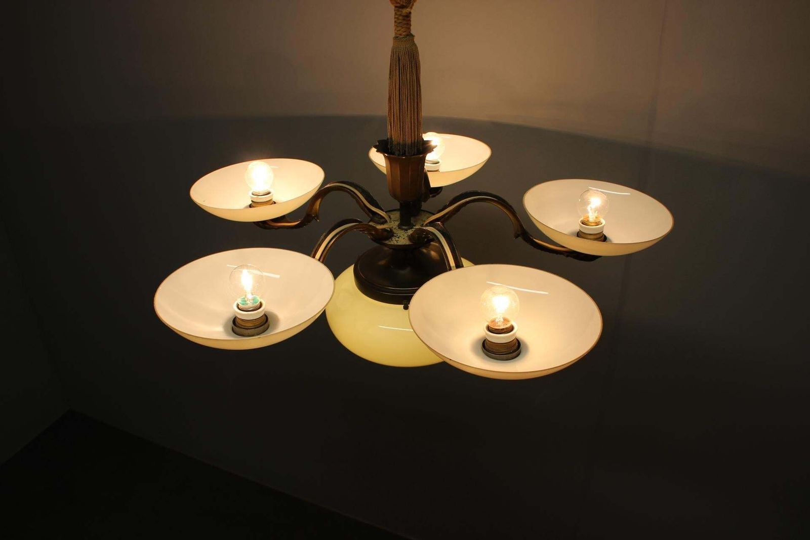 Lighting Art Nouveau Brass And Glass Chandelier, 1910s photo