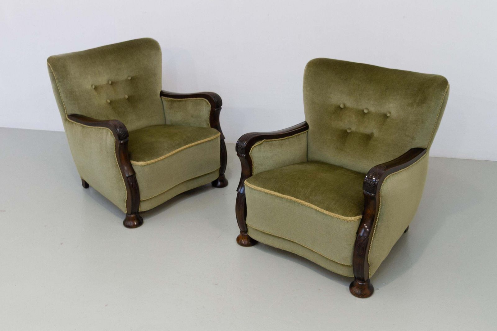 Danish Art Deco Green Velvet Lounge Chairs, 1930s. Set Of 2. photo furniture