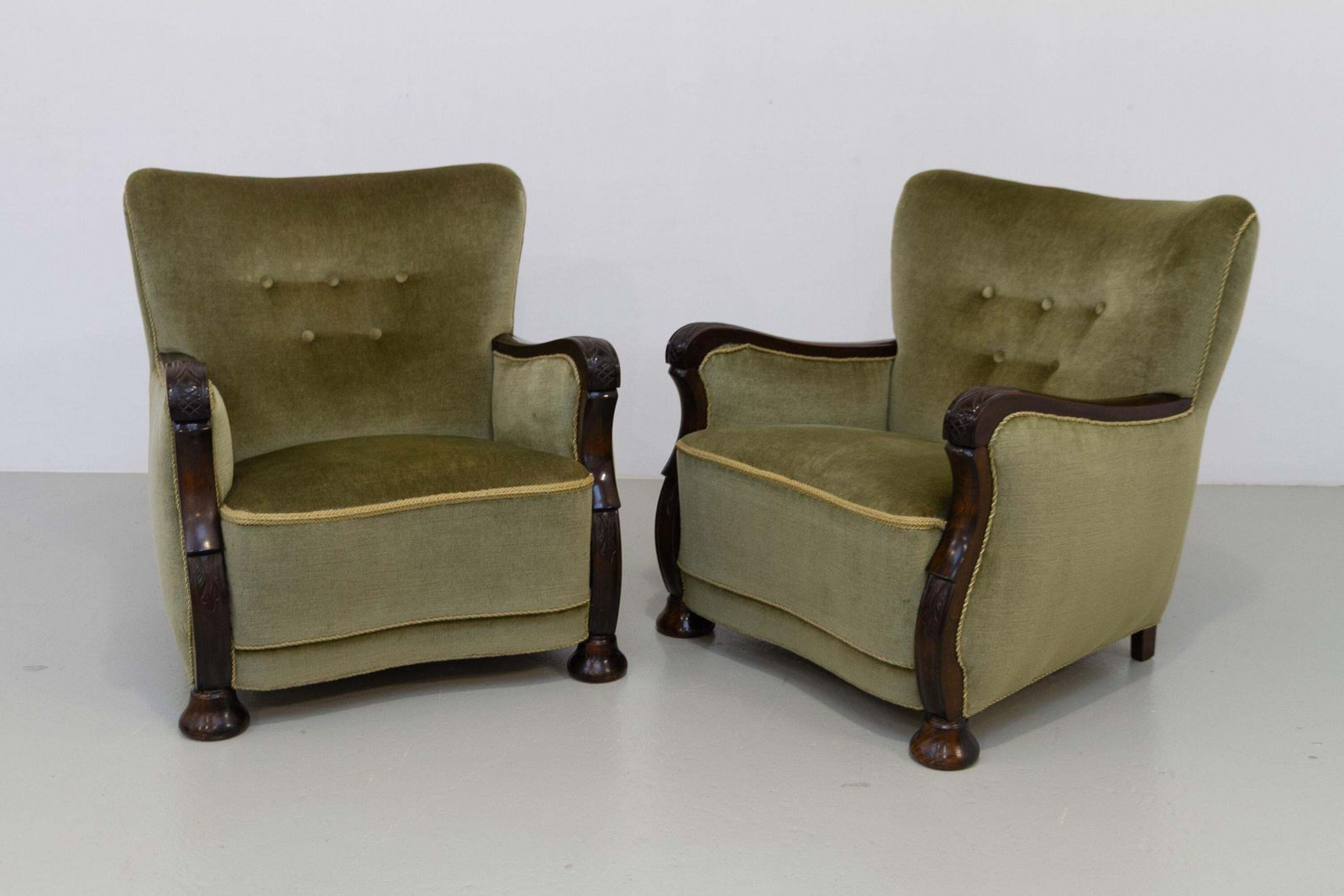 Danish Art Deco Green Velvet Lounge Chairs, 1930s. Set Of 2. photo 3346.0
