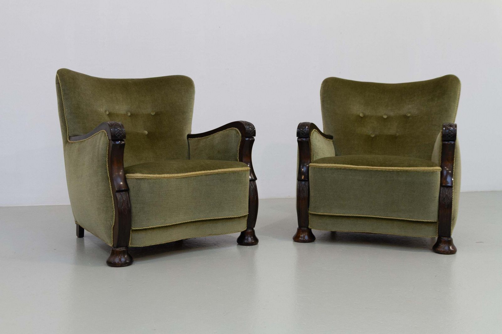 3346.0 Danish Art Deco Green Velvet Lounge Chairs, 1930s. Set Of 2. photo