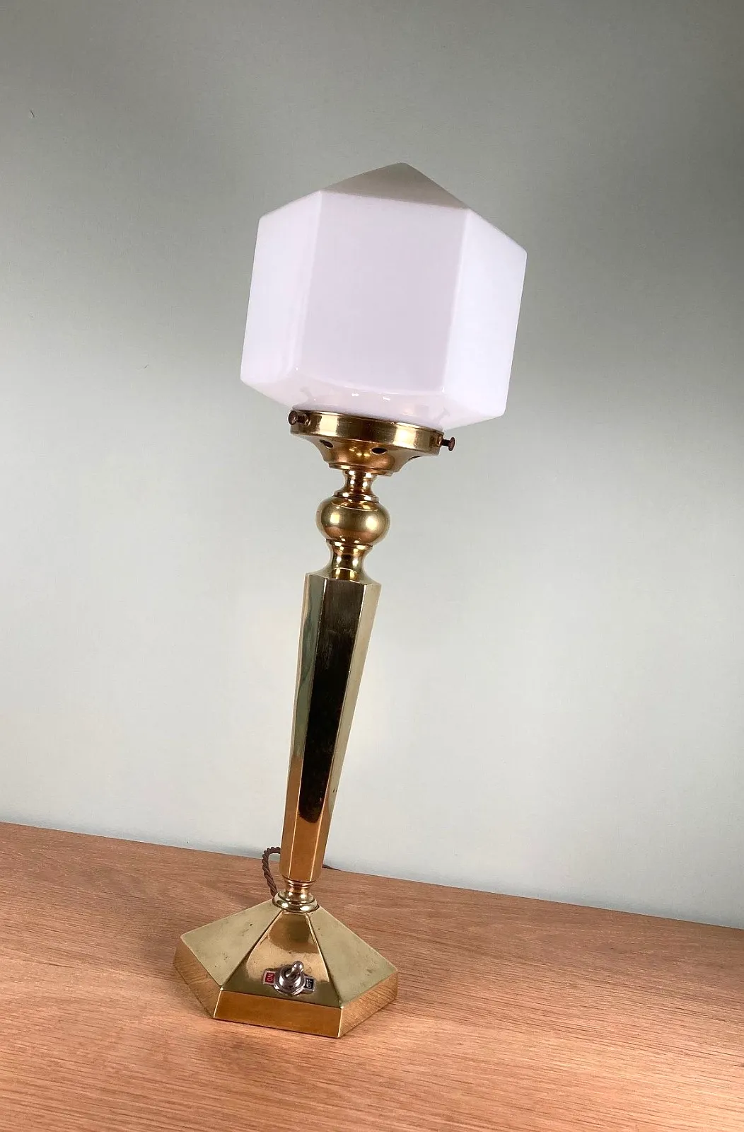 Art Deco Table Lamp Base With Hexagonal Glass Light Shade C1930s Rewired