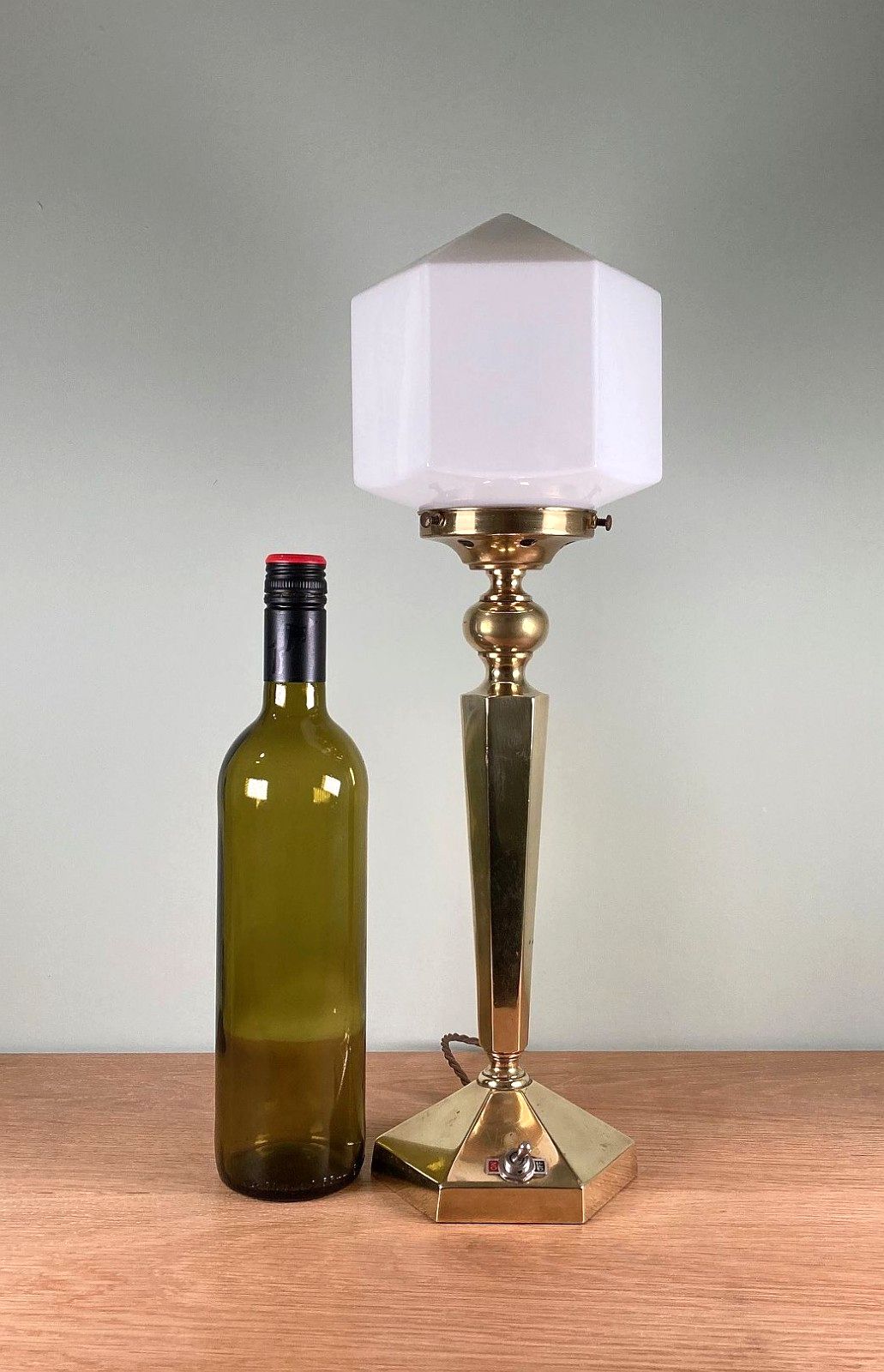 Art Deco Table Lamp Base With Hexagonal Glass Light Shade C1930s Rewired photo 390.0