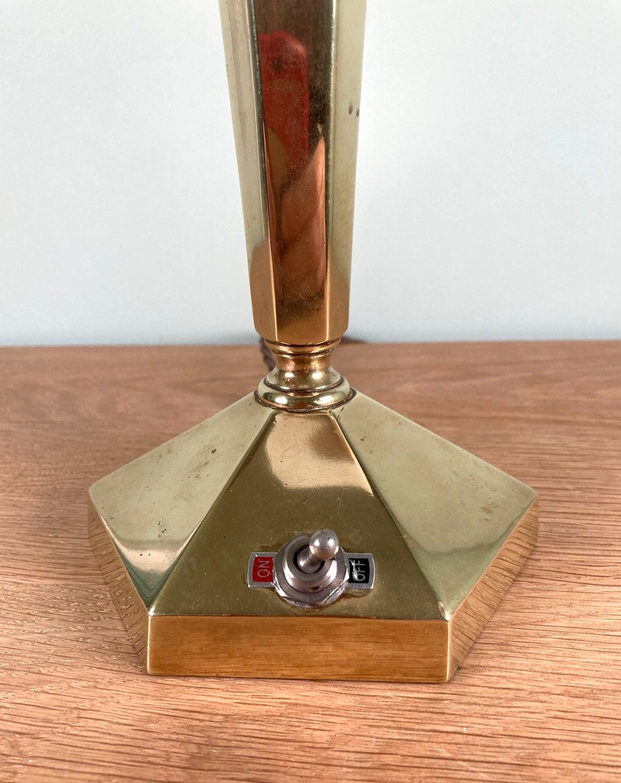 photo furniture Art Deco Table Lamp Base With Hexagonal Glass Light Shade C1930s Rewired