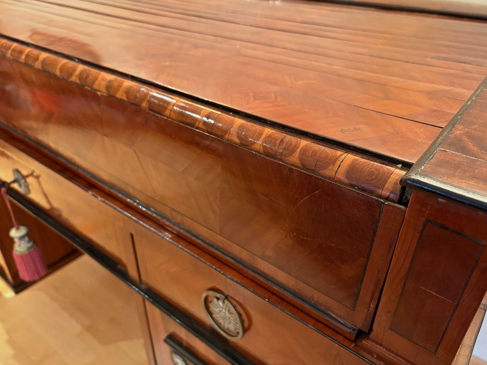 photo for sale 19th Century Empire Writing Desk With Roll Top, Nutwood, Austria Ca. 1800