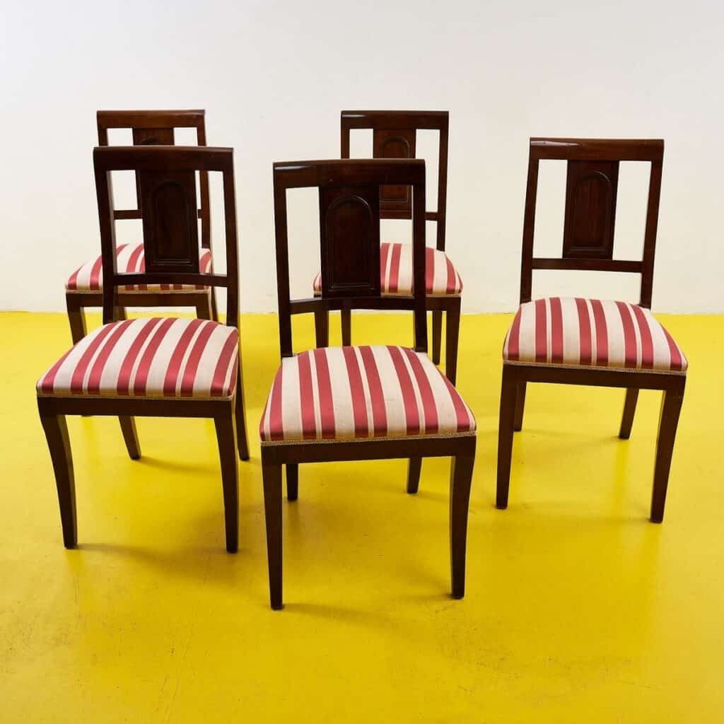 Elegant Wooden Chairs With Striped Pattern From The Early 1900s, 5 Pieces