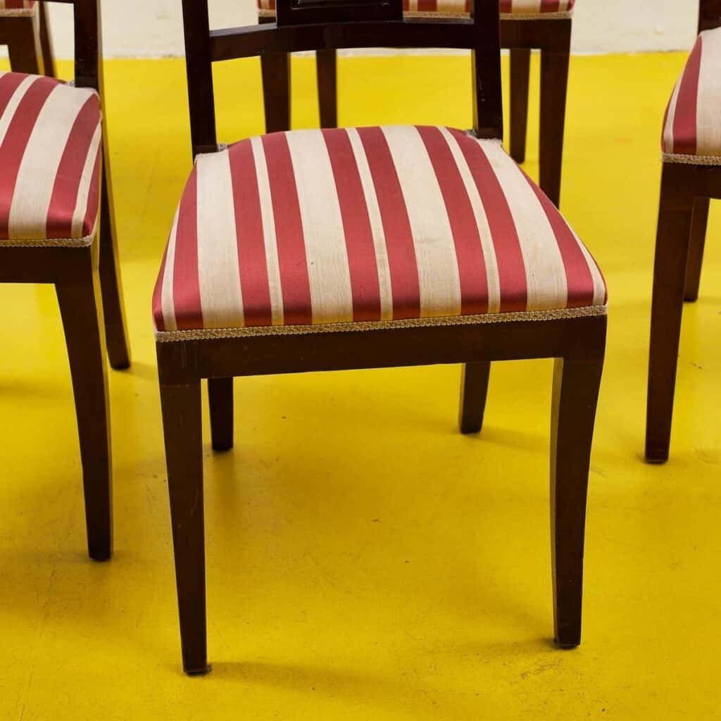 Elegant Wooden Chairs With Striped Pattern From The Early 1900s, 5 Pieces photo furniture