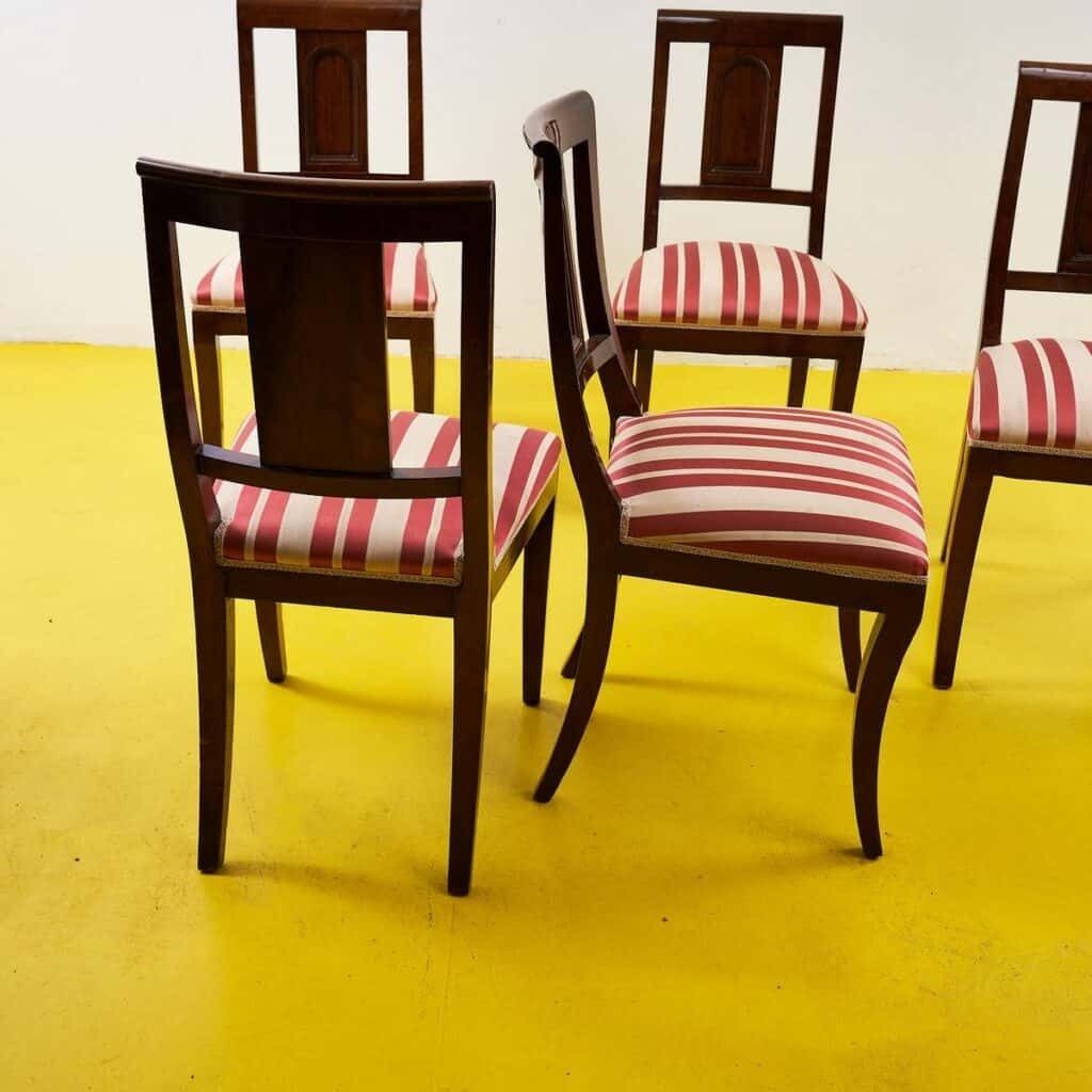 Elegant Wooden Chairs With Striped Pattern From The Early 1900s, 5 Pieces photo 576.0