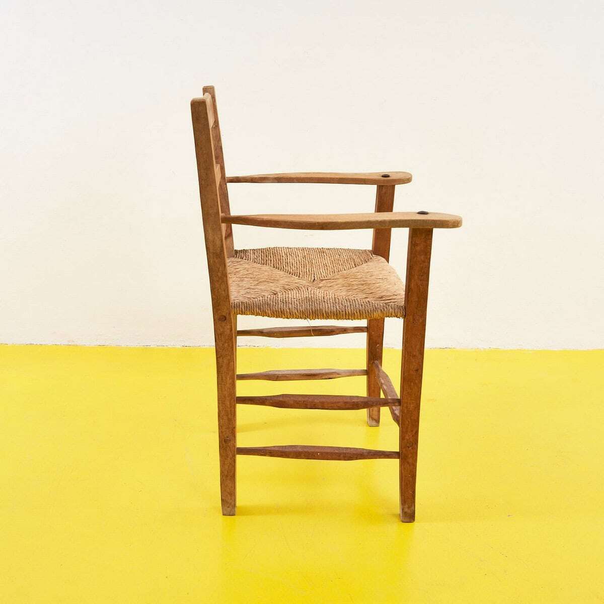 Rustic Wooden High Chair From The Early 1900s With Straw Seat photo 382.0