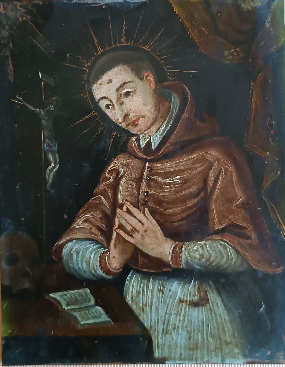 Antique Painting On Copper   Saint Charles Borromea   Italian School, 17th Century photo for sale