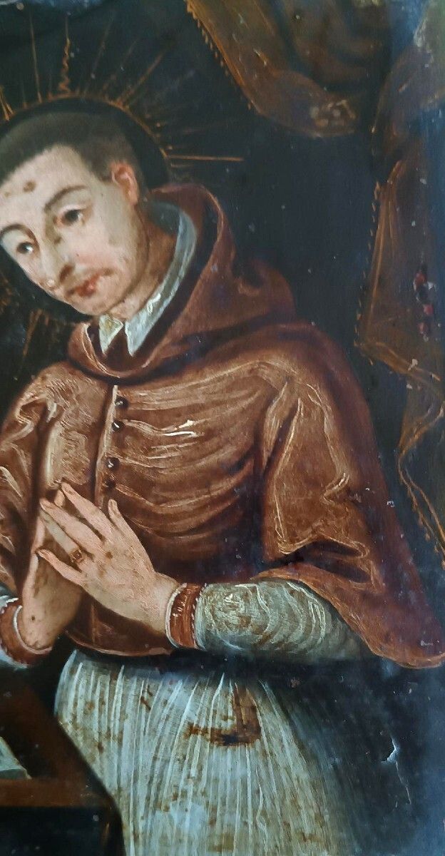 Antique Painting On Copper   Saint Charles Borromea   Italian School, 17th Century photo vintage