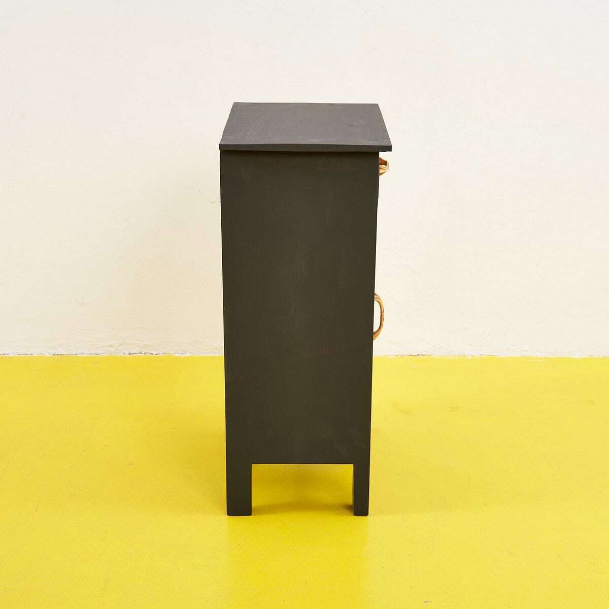 Elegant Black Wooden Bedside Table With Gold Details photo vinterior