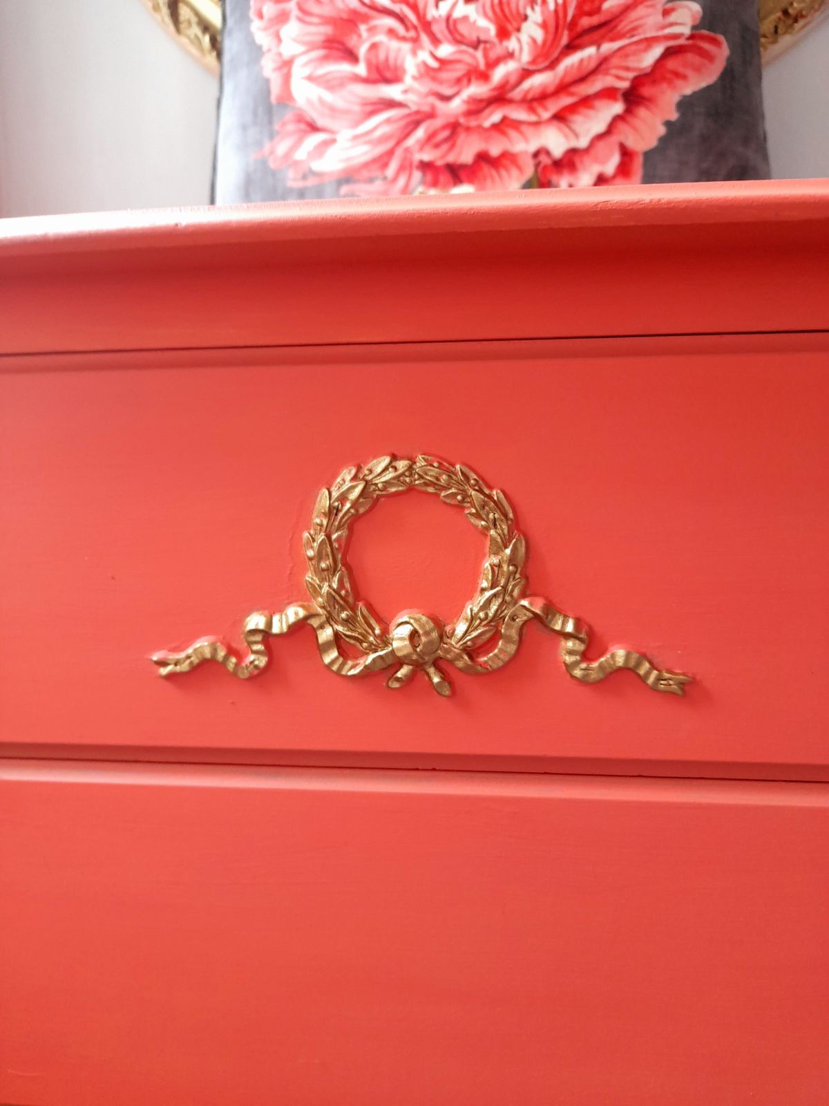 Olympus Five Drawer Chest. Hand Finished In Flamingo With Gold Highlights And Chateau Crest photo buy