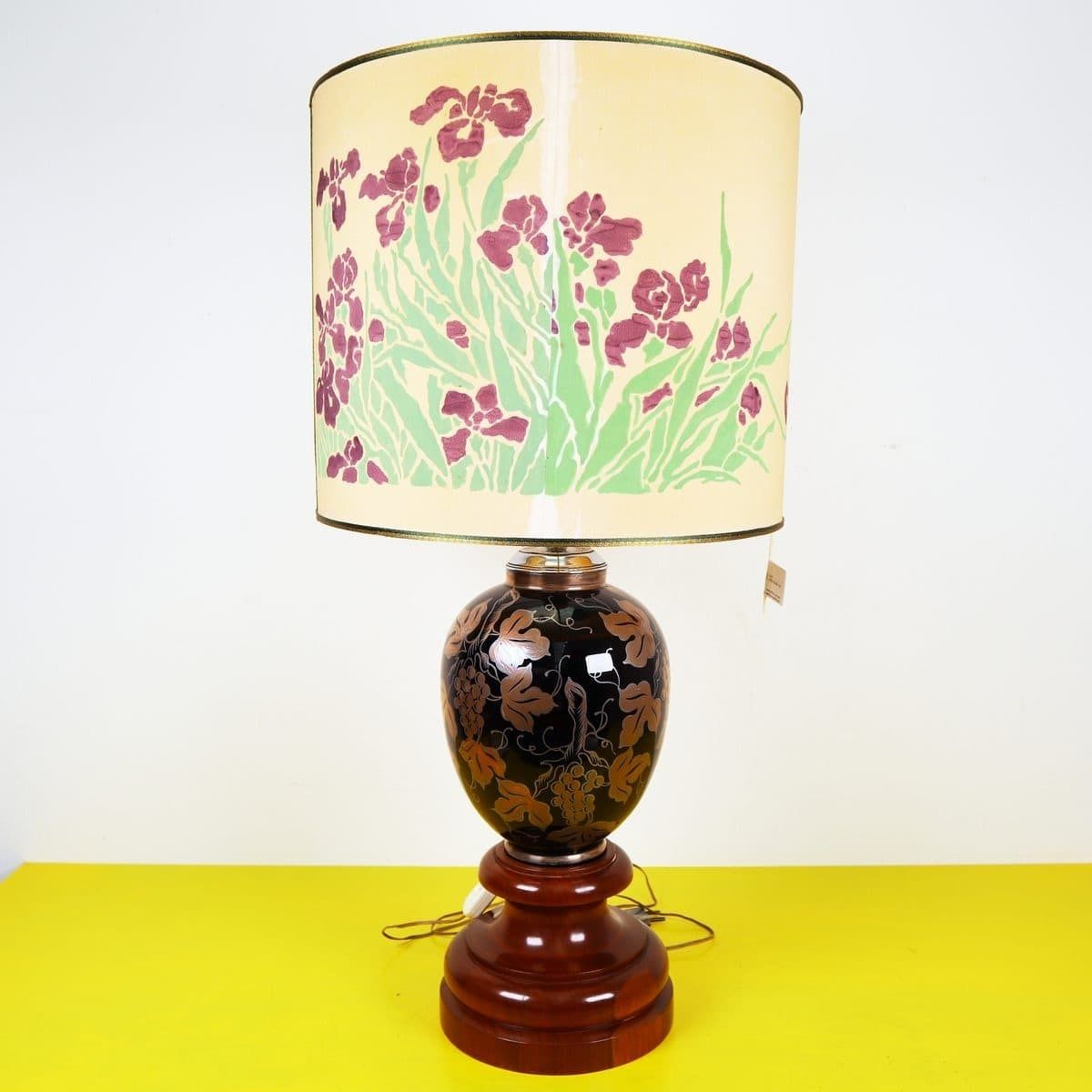 Vintage Glass Table Lamp With Silver Decoration photo furniture