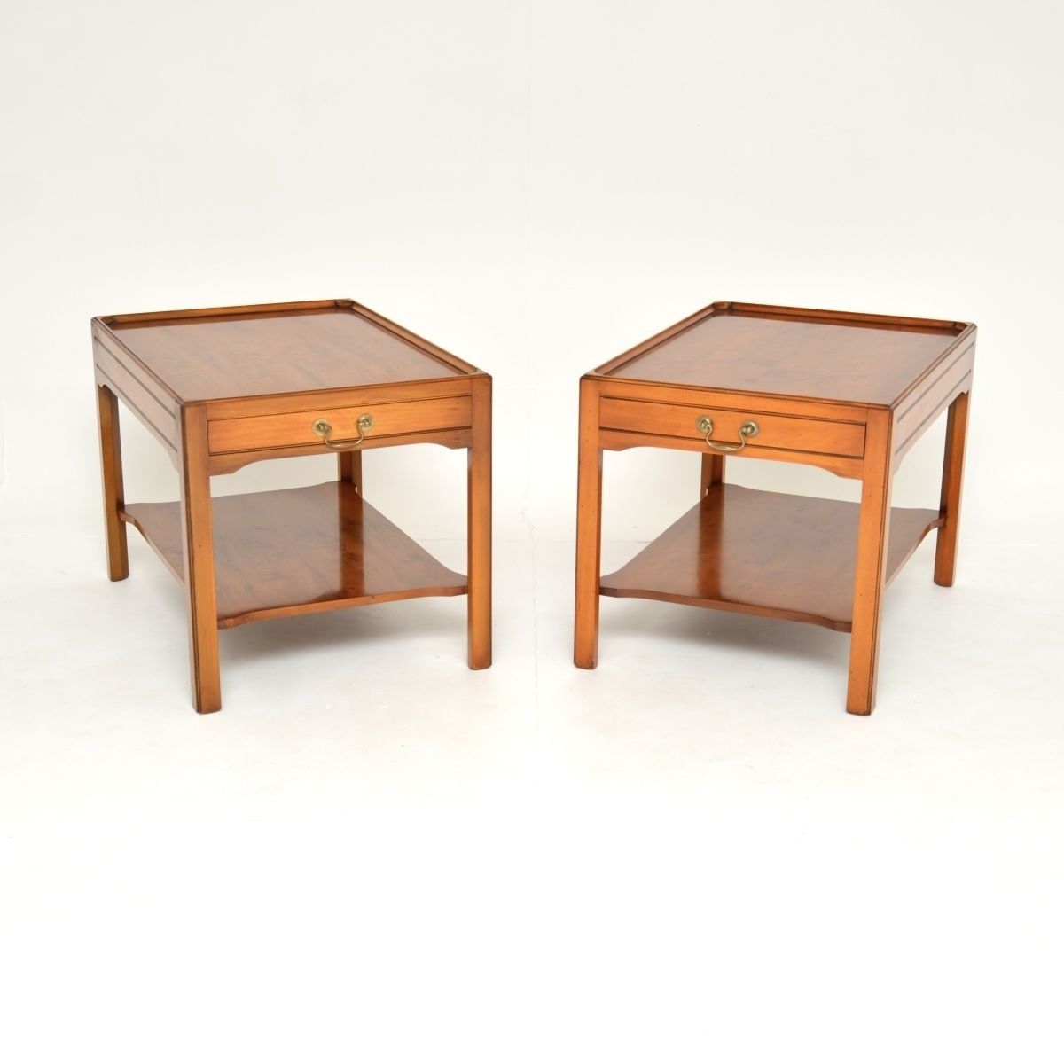 Pair Of Antique Georgian Style Yew Wood Side Tables