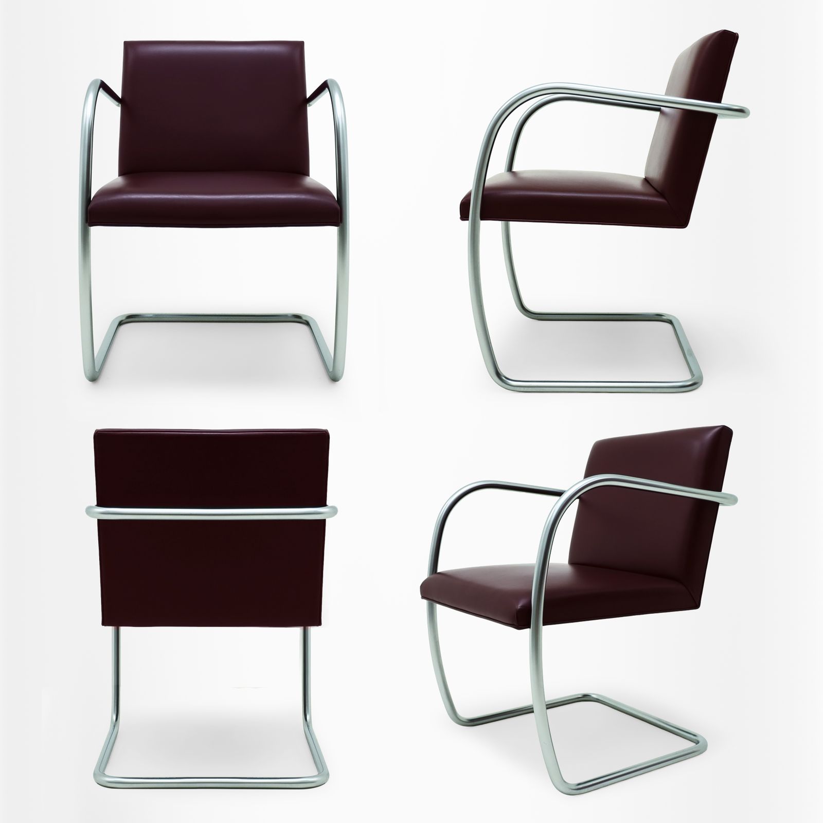 Set Of 4 Mies Van Der Rohe Knoll, Mr50 Brno Leather And Chrome Dining Chairs photo buy