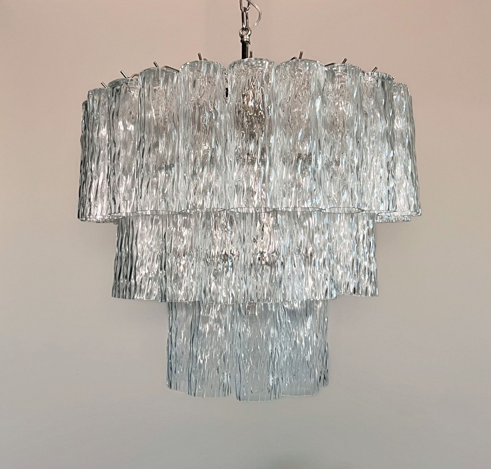 Large Three Tier Venini Murano Glass Tube Chandelier photo for sale