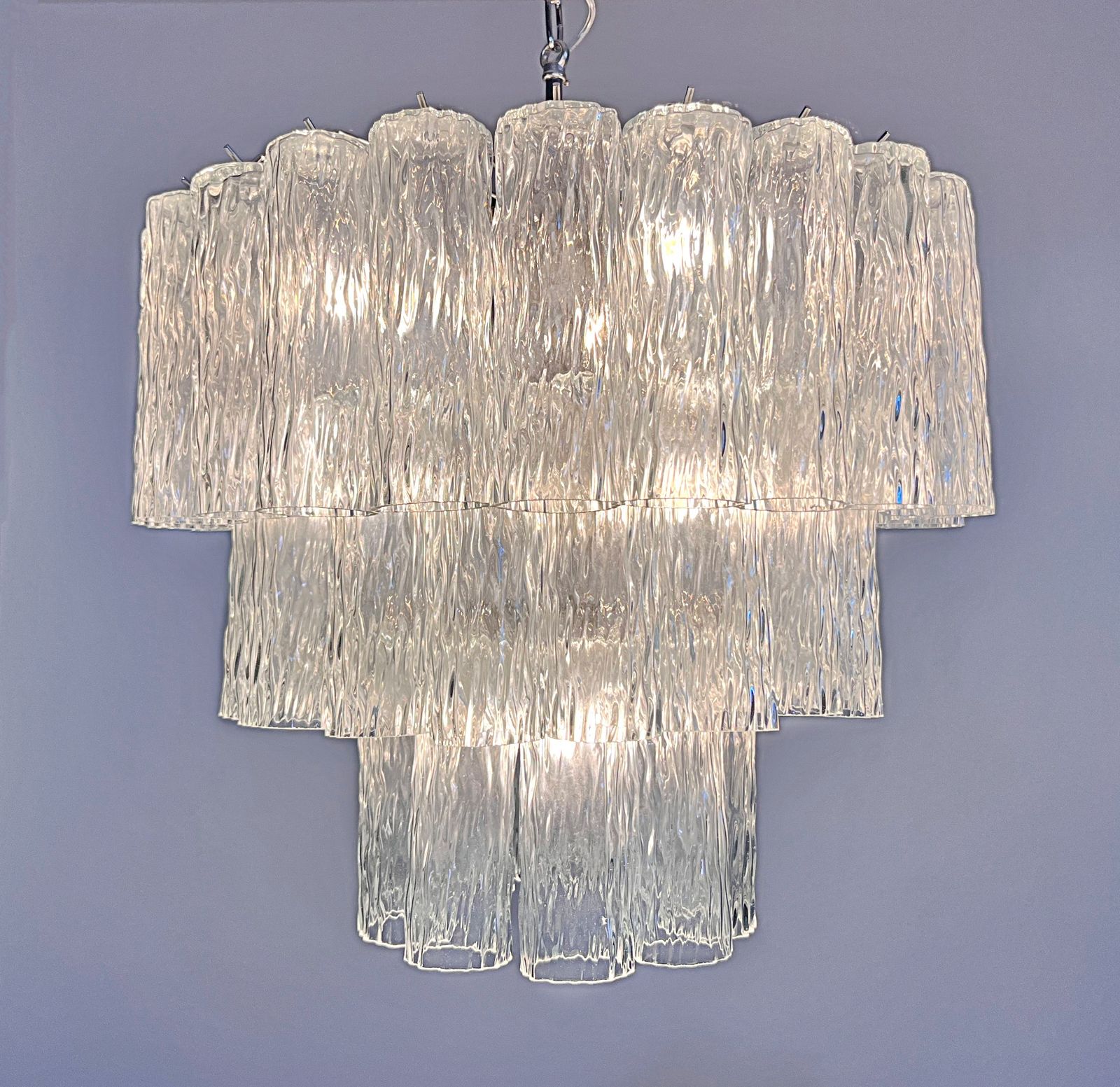 Large Three Tier Venini Murano Glass Tube Chandelier photo vinterior
