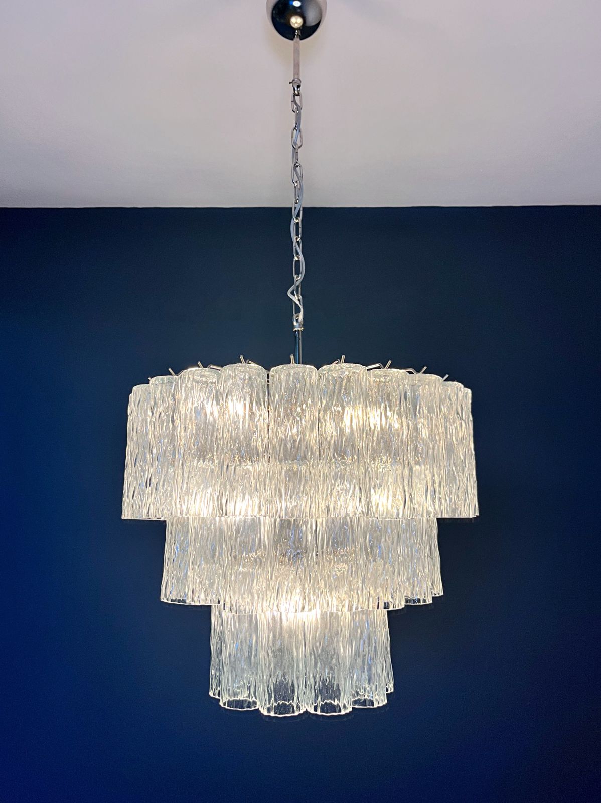photo for sale Large Three Tier Venini Murano Glass Tube Chandelier