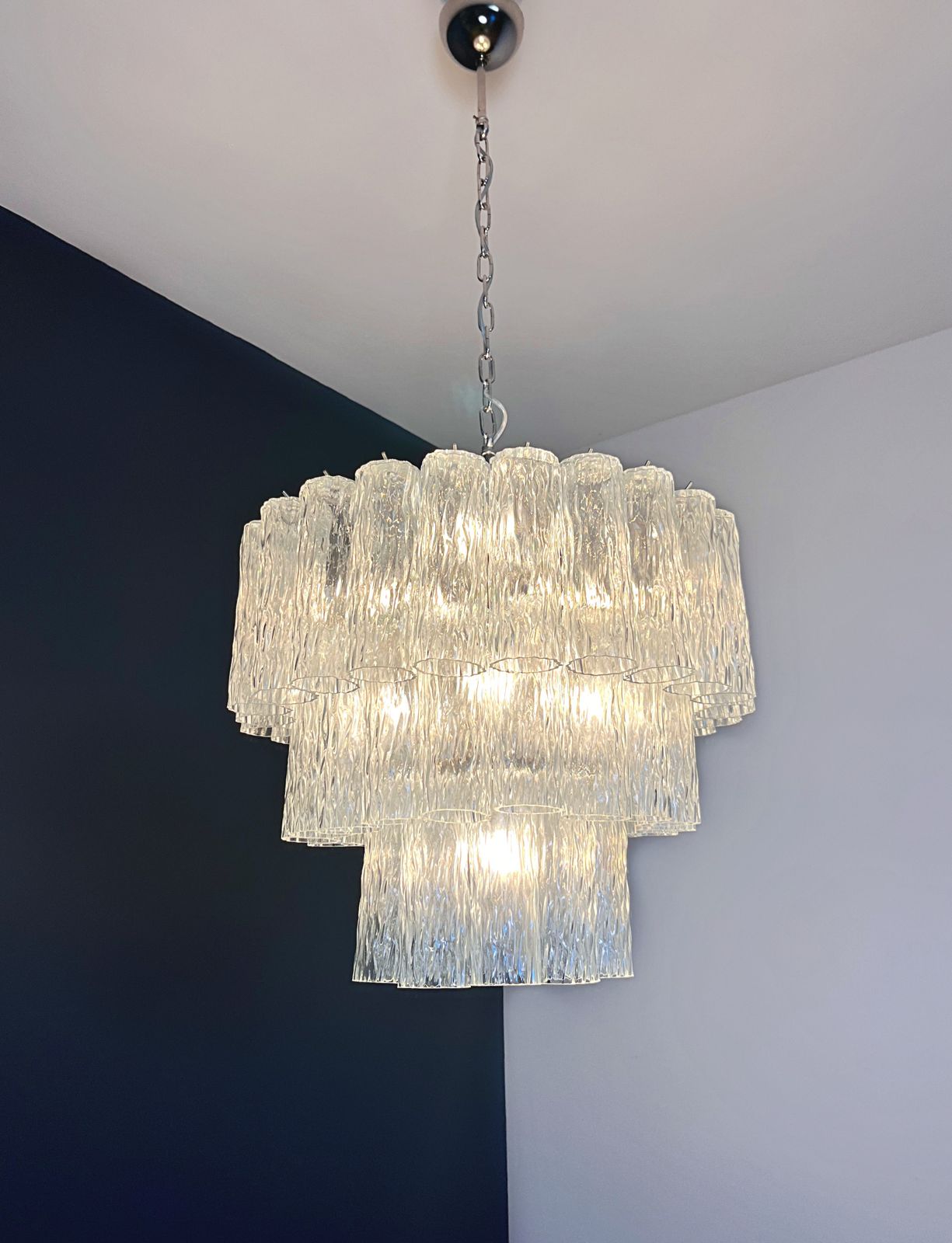 photo vinterior Large Three Tier Venini Murano Glass Tube Chandelier