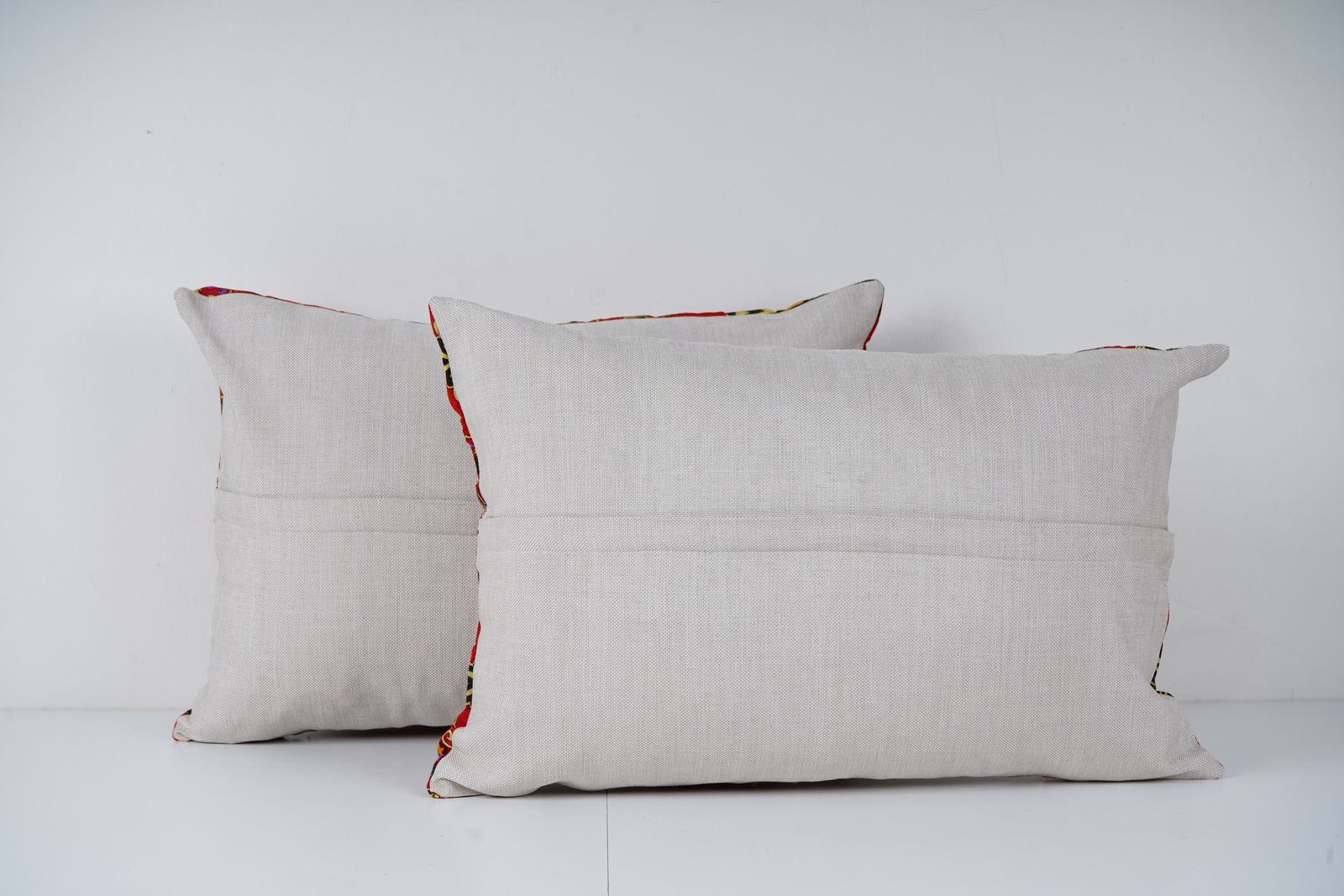 Uzbek Roller Printed Lumbar Pillow Cover, Set Of Two Red And Gold Handmade Ethnic Boho Decorative Pillows photo Textiles