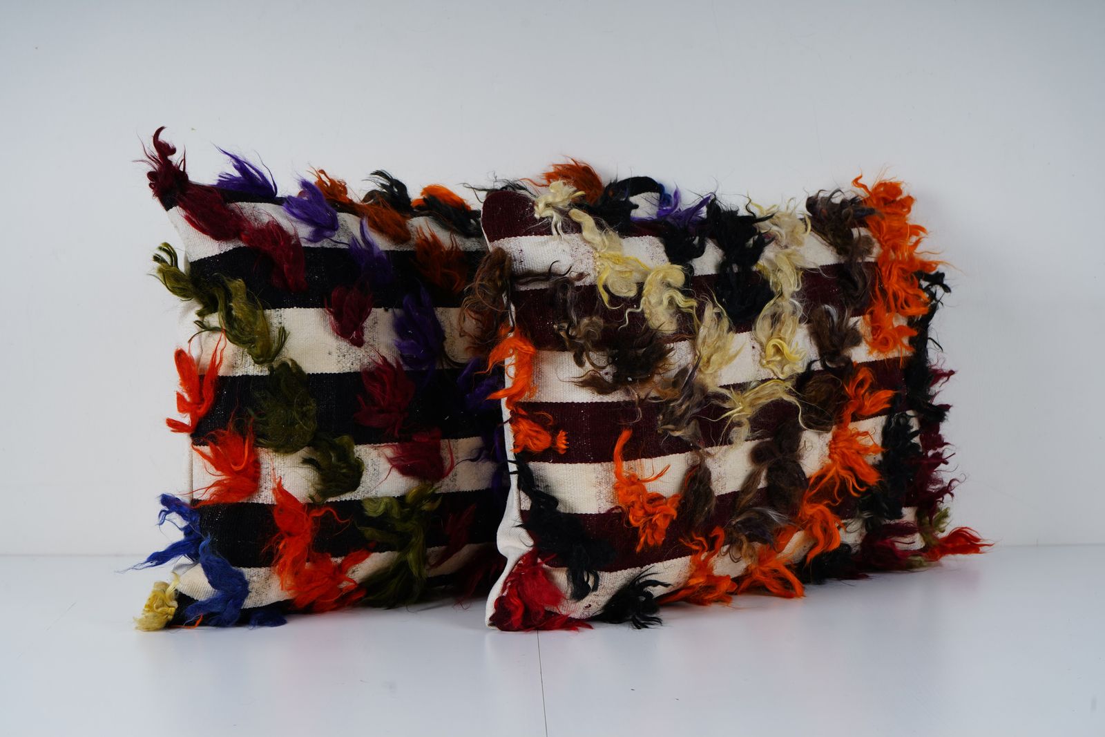 Handwoven Multi Color Turkish Flokati Shagy Pillow Cover, Set Handwoven Giant Turkish Shaggy Tulu Rug Pillow Cover photo furniture
