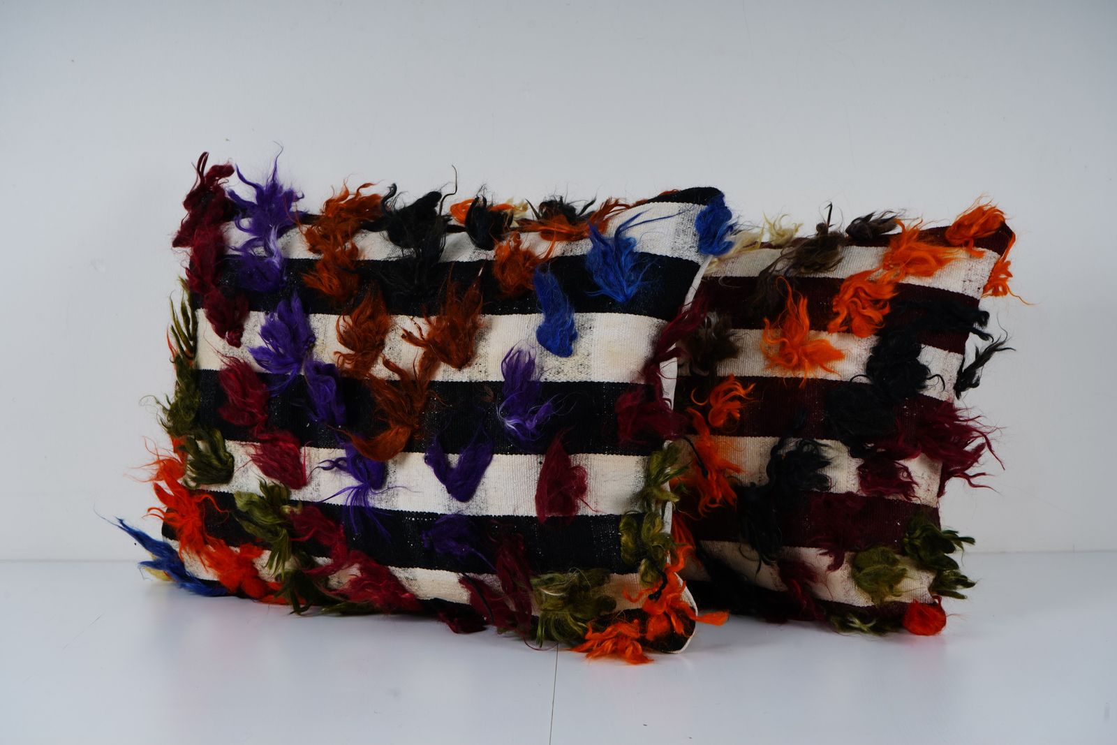 Handwoven Multi Color Turkish Flokati Shagy Pillow Cover, Set Handwoven Giant Turkish Shaggy Tulu Rug Pillow Cover photo 110.0