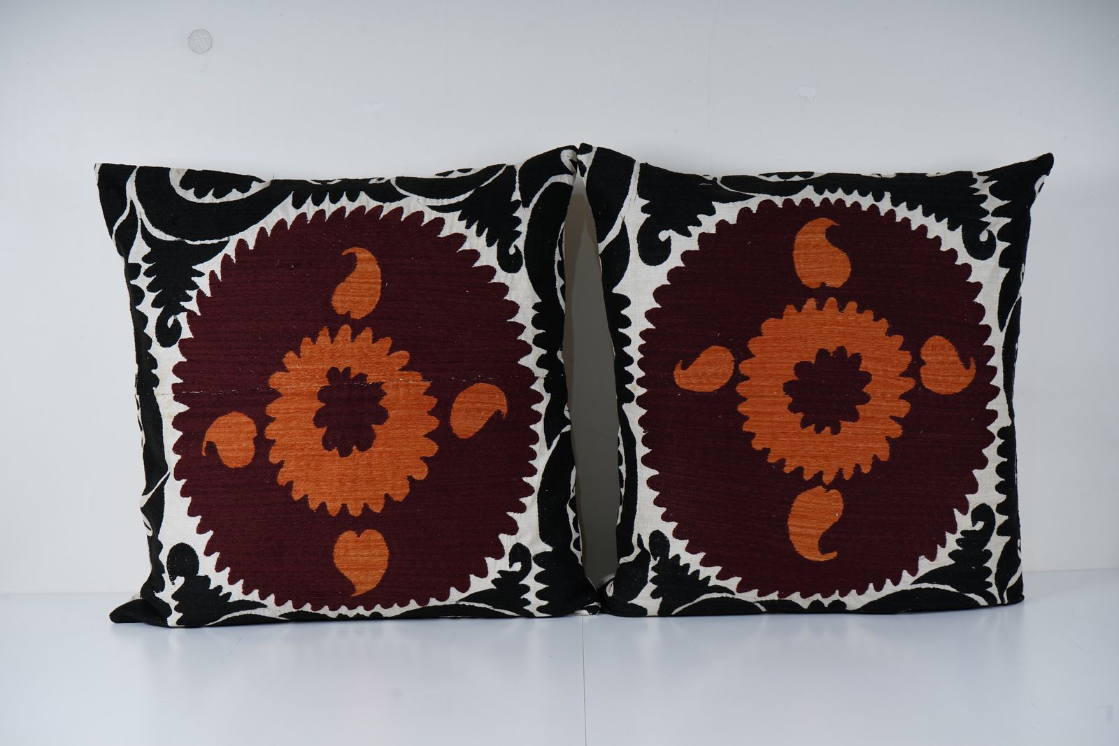 Large Black Suzani Pillow Cover, Handmade Ethnic Cushion, Boho Embroidered Decorative Pillow Cover photo furniture