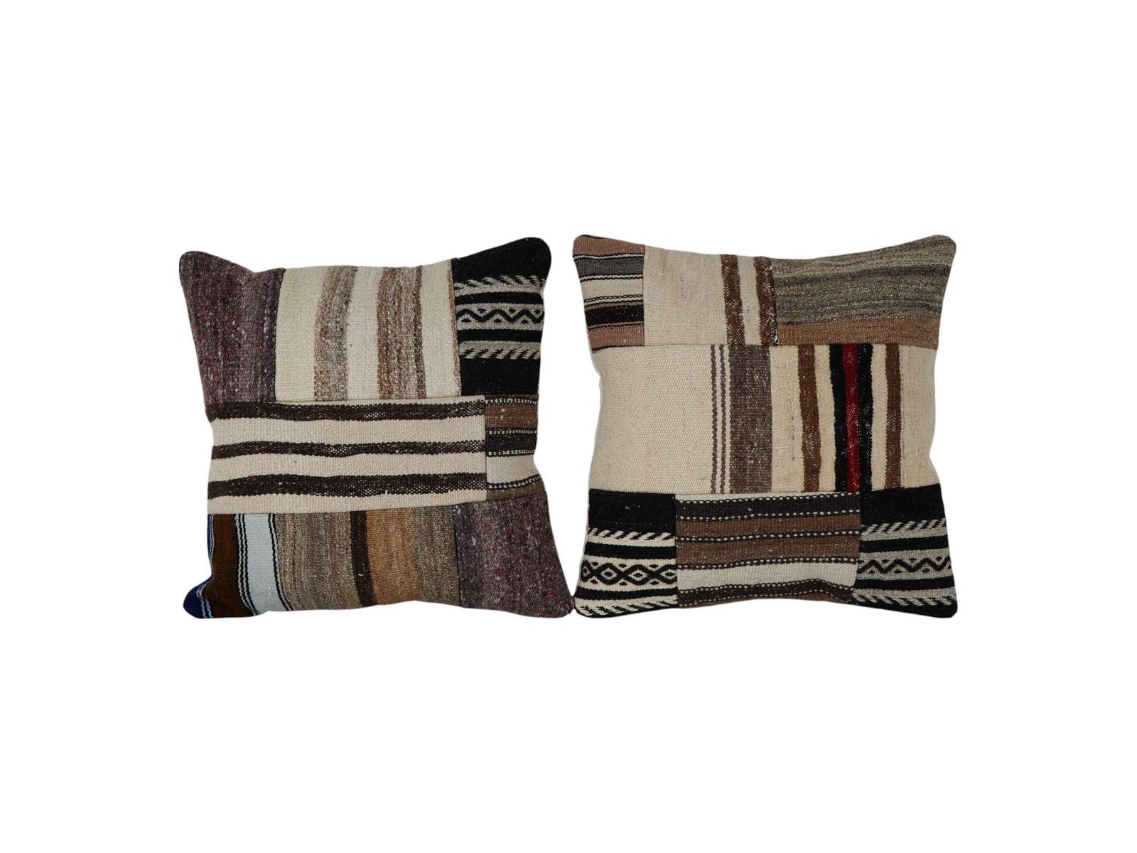 Turkish Handmade Large Patchwork , Set Of Two Flat Weave Kilim Fregment Pillow, Pair Home Decor