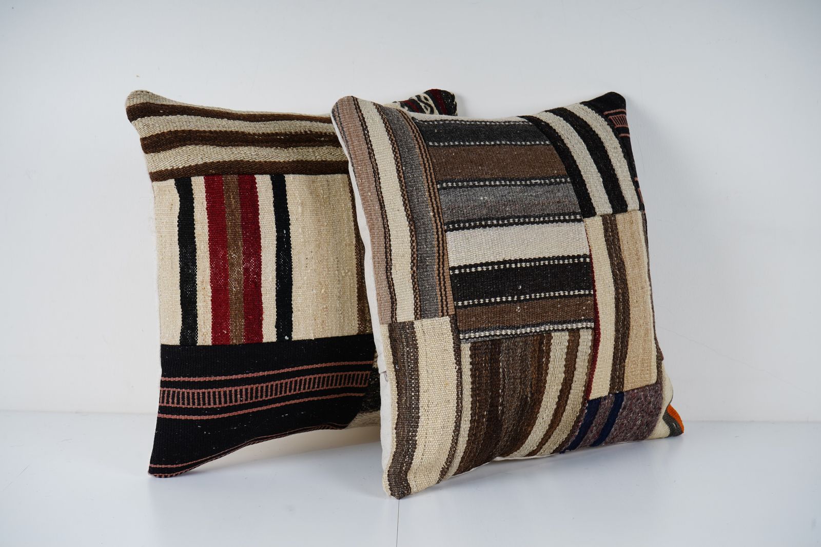 Turkish Kilim Pillow Covers (Set Of Two): Patchwork Wool Cushion photo for sale