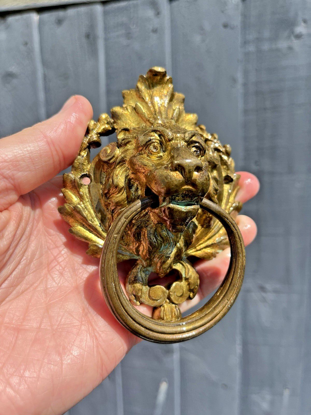 1 Quality French Antique Lions Head Mask Gilt Brass Door Knocker Or Handle Pull photo 65.0
