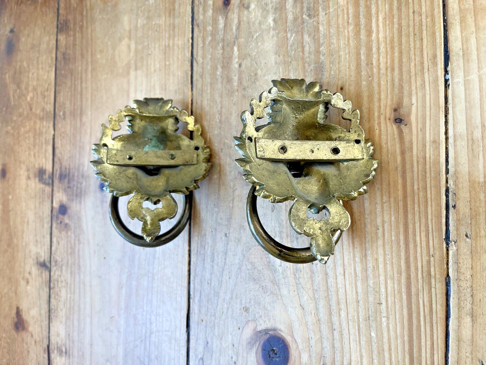 1 Quality French Antique Lions Head Mask Gilt Brass Door Knocker Or Handle Pull photo vintage