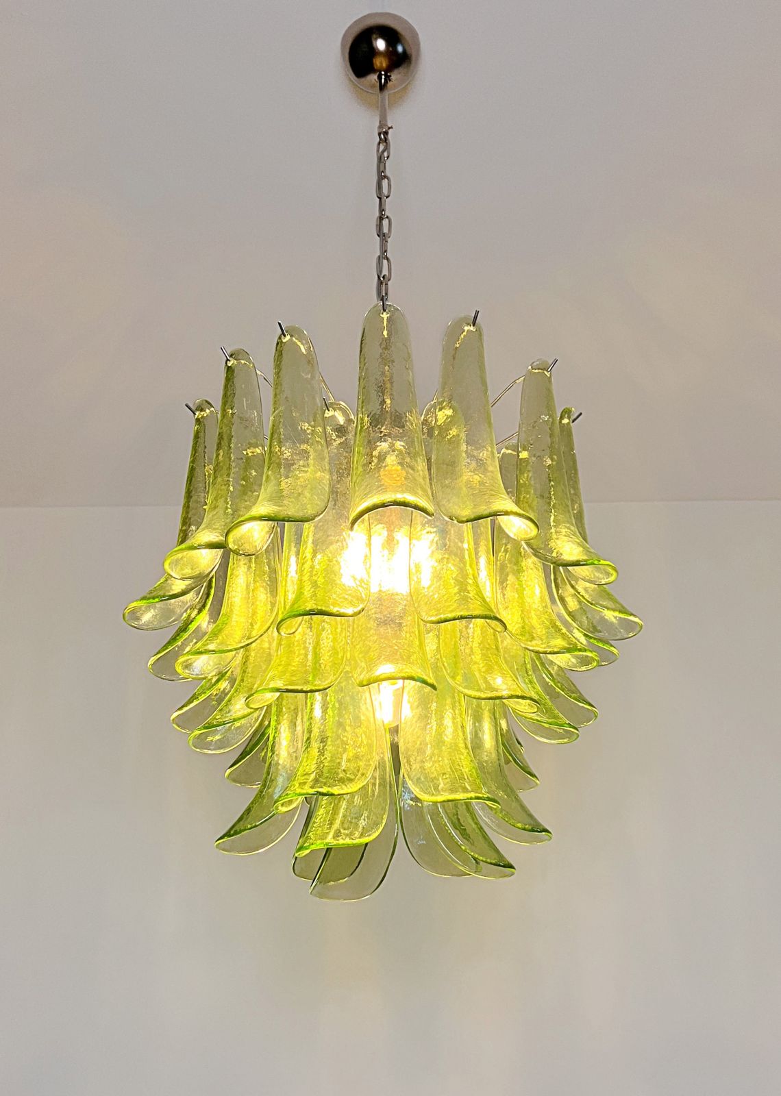 1035.0 Italian Vintage Murano Chandelier   Mazzega   41 Green Glass Petals photo