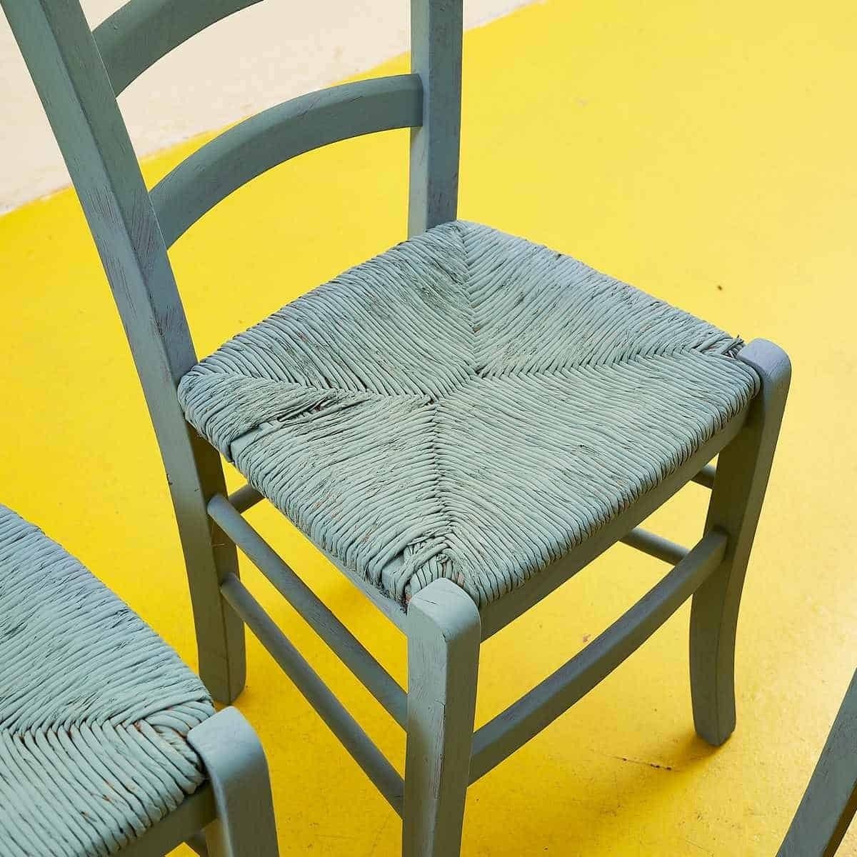 Rustic Wooden Chairs With Straw Seat, Dove Grey, 4 Pieces photo vinterior